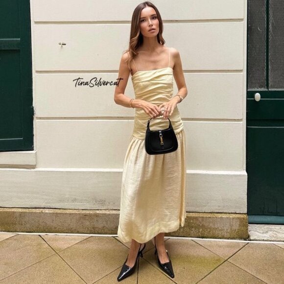 BLOGGER'S FAVE! Zara Draped Midi Dress Taupe Brown NWT - Picture 5 of 17